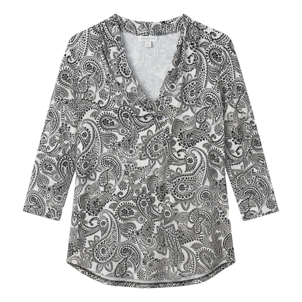 Charter Club Women's Size Large Black & White Paisley Blouse With V-Neck Design